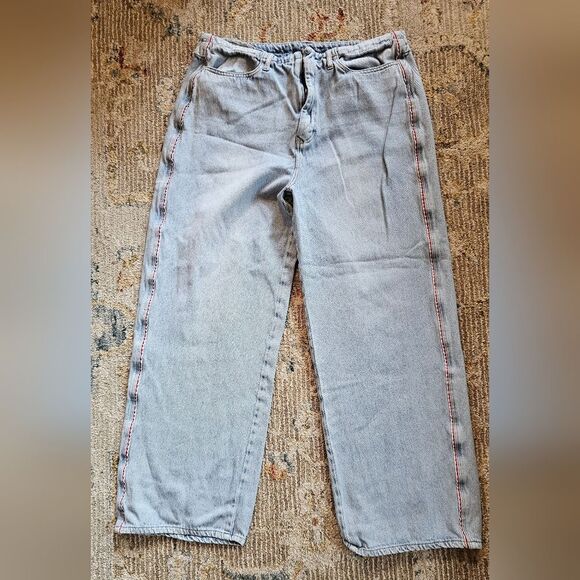 Dear John Wide Leg Cropped Jeans With Red And White Stripe On Side, Size 29 - Picture 6 of 8